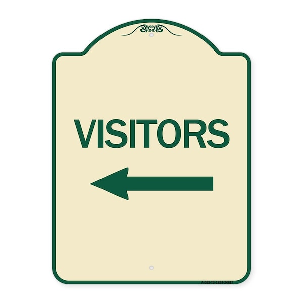 Visitors with Left Arrow Heavy-Gauge Aluminum Architectural Sign, 24" x 18", TG-1824-24617